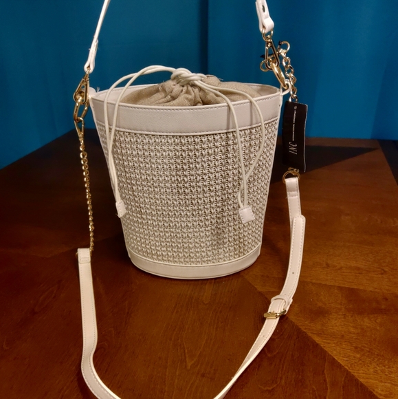 INC International Concepts Handbags - INC Ajae Bucket Crossbody (Woven Vegan Leather)